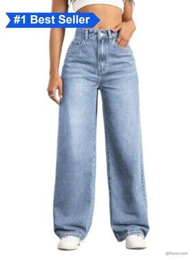 High Waisted Wide Leg Jeans Stretchy Tummy Control Denim Pants